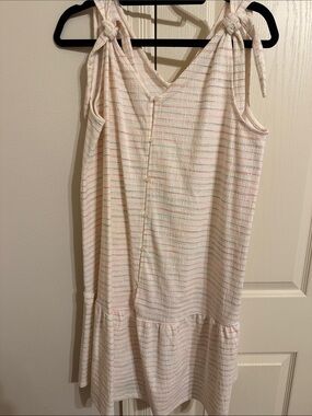 LOFT Cream Striped Tie-Shoulder Sundress